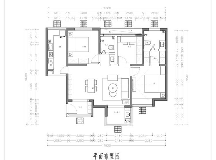 太奥广场 现代轻奢风格装修效果图 106平米 三室两厅 三居室