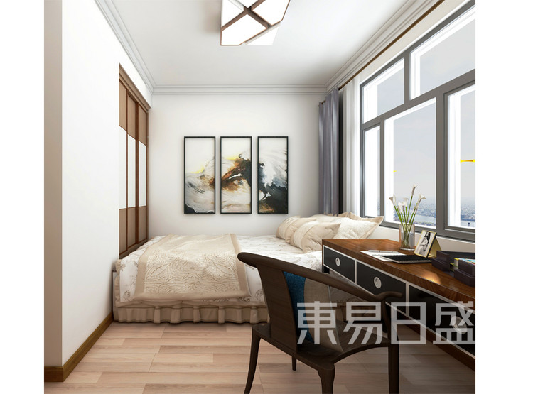 青岛装修公司-新中式设计案例-卧室装修效果图