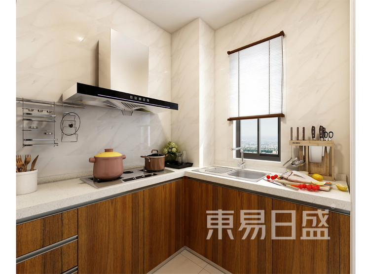青岛装修公司-新中式设计案例-厨房装修效果图