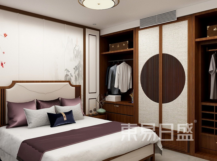 卧室装修效果图-新中式风格-西安装修公司三室二厅装修设计