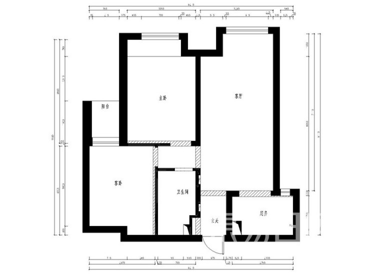 象屿虹桥悦府88平二居室北欧风装修设计——户型图