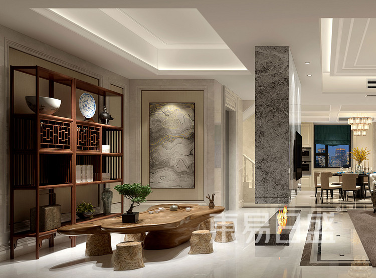 保利香槟国际350平别墅美式风格茶室装修效果图