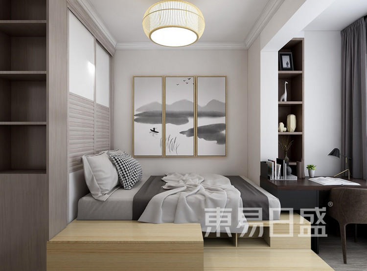 双湖林语装修案例-新中式风格-120平米卧室装修效果图