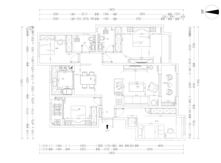 龙湖香醍户型平面图 - 新古典风格装修效果图 - 西安装修公司