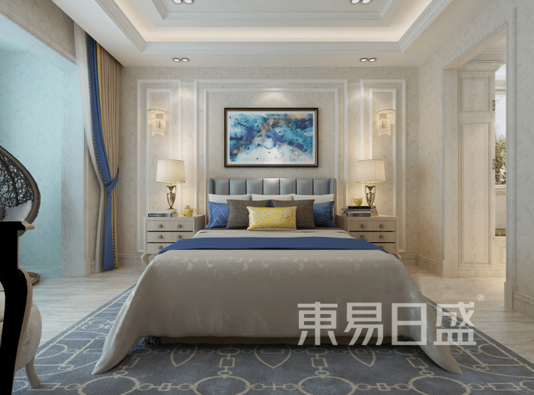 江杨家园118平三居室现代美式装修设计案例——卧室