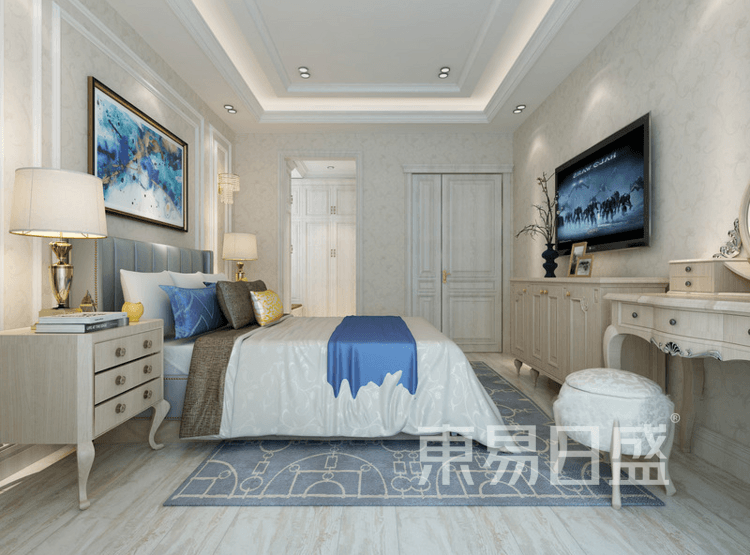 江杨家园118平三居室现代美式装修设计案例——卧室