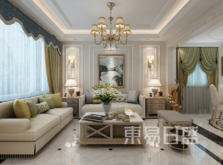 江杨家园118平三居室现代美式装修设计案例——客厅