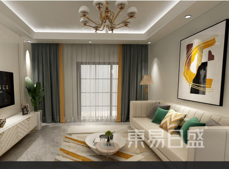 龙湖春江郦城装修案例-现代轻奢风格-客厅装修效果图