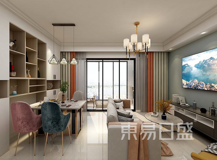 江杨家园120平三居室现代风格装修设计案例——客厅