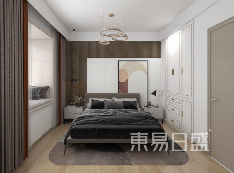 卧室空间注重最基本的储物性和功能需求，自然光线和室内灯光结合应用，营造一个温馨的居住环境。