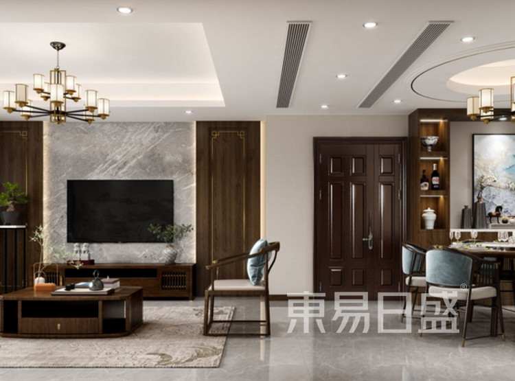 新中式风格-电视背景墙-保利天悦三室二厅装修设计