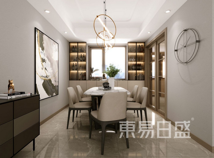 新中式风格效果图-餐厅-保利天悦三室二厅创意装修