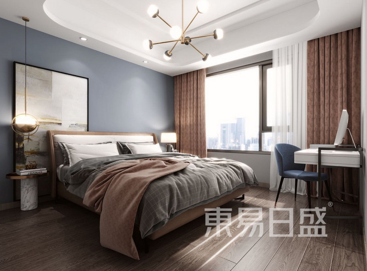 新中式风格效果图-卧室-保利天悦三室二厅创意装修