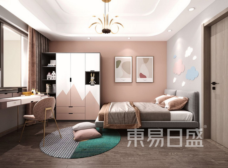 新中式风格效果图-儿童房-保利天悦三室二厅创意装修
