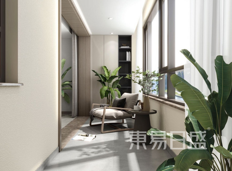 新中式风格效果图-阳台-保利天悦三室二厅创意装修