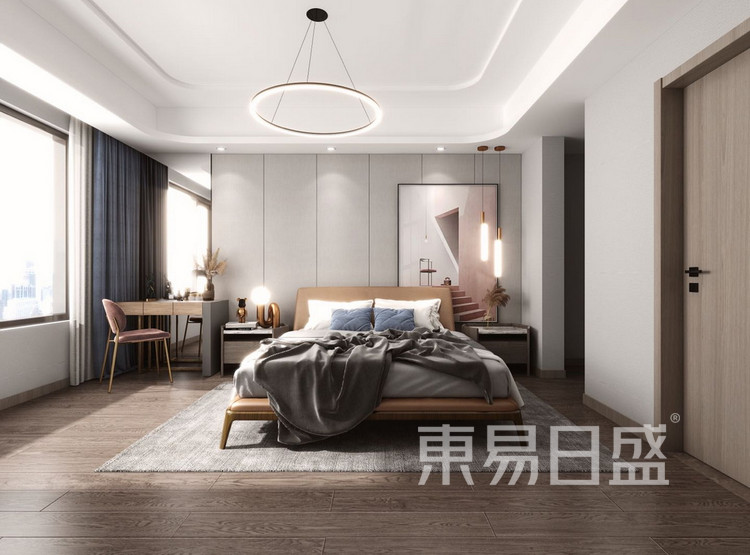 新中式风格效果图-主卧室-保利天悦三室二厅创意装修