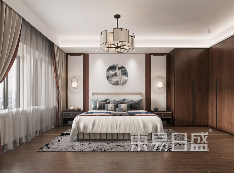 新中式装修风格样板房-平层装修效果图片-卧室