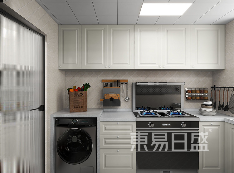 廚房增加西式廚房面積，擺脫使用油膩的混合空間，區分和提煉生活功能，提高生活質量。