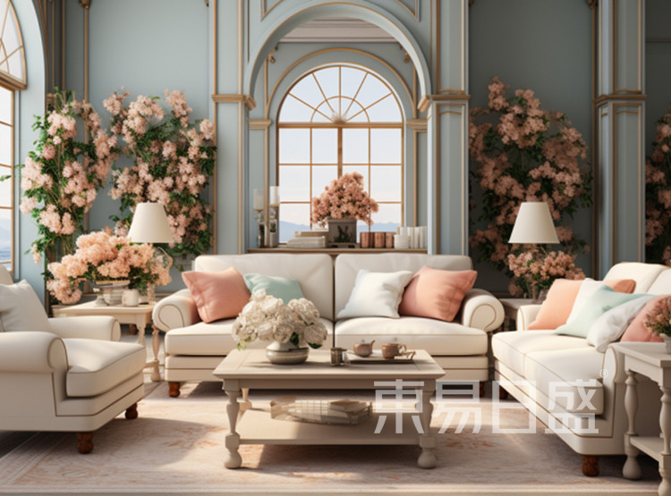 这个传统欧洲风格的客厅，散发着优雅和精致的气息。柔和的色调、明亮的照明和对细节的关注，创造了一个温馨而舒适的空间。
