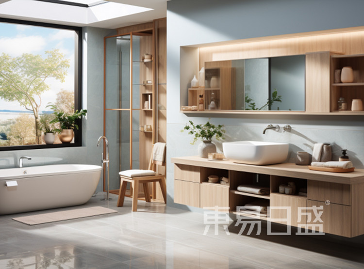 卫生间旨在实现宁静简约的感觉，结合一丝优雅的气息，中性色调和蓝色营造了舒适实用的空间。